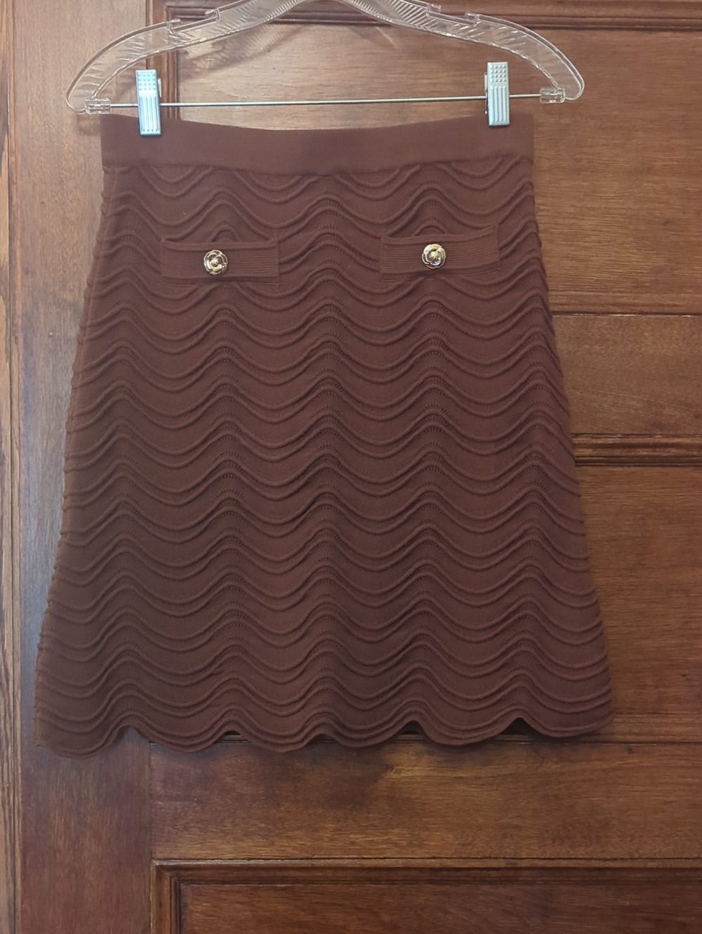 NWT Sandro Paris Brown Decorative Knit Mini Skirt | Scalloped Hem | Size M (36)